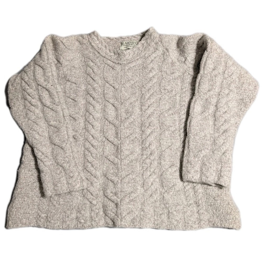 Blarney Woollen Mills Merino Wool Aran‎ Cable Knit Sweater Ireland Womens L READ